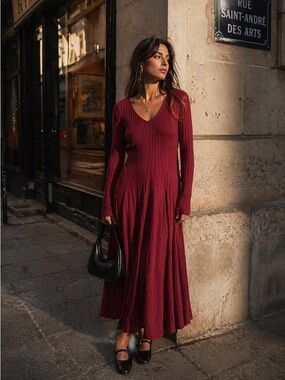 Ribbed Knit Maxi Dress XL |Halara | Sezane Style Red Fit & Flare Minimalist Boho